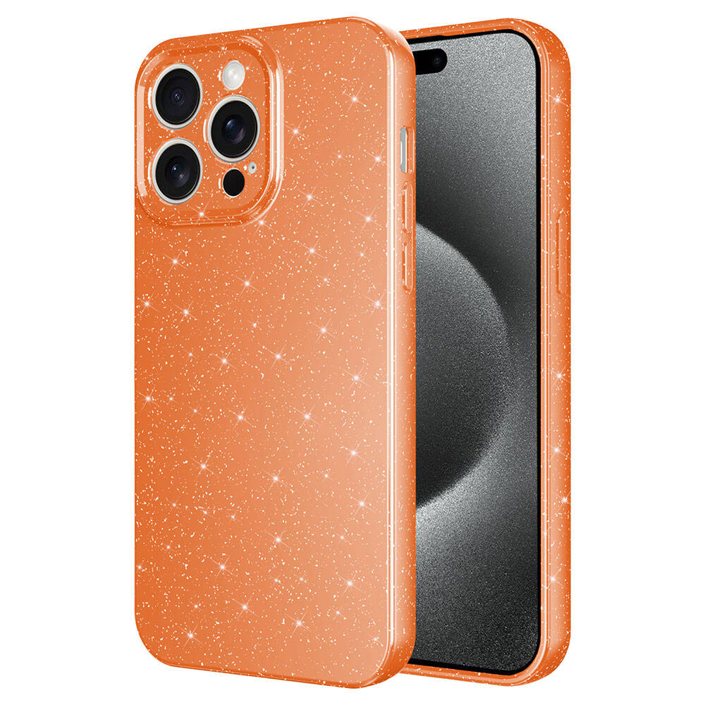 iPhone Uyumlu 15 Pro Max Kılıf Kamera Korumalı Simli Lüks Zore Koton Kapak-Turuncu