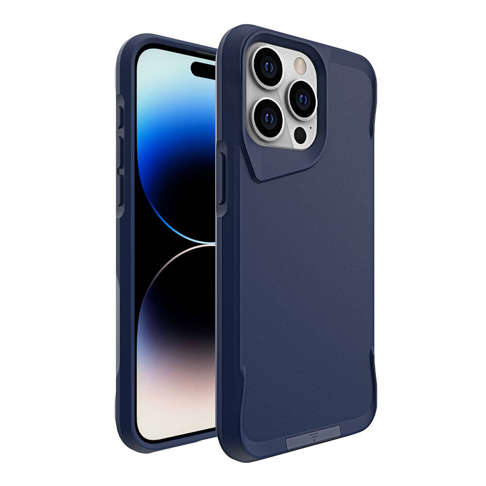 iPhone Uyumlu 15 Pro Max Kılıf Zore Airbag Kenarlı T-Max Mat Standlı Kapak-Lacivert
