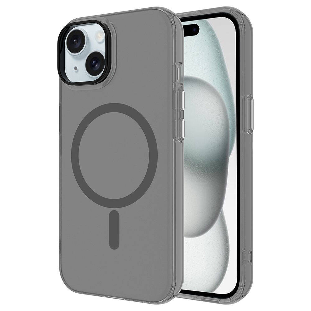 iPhone Uyumlu 15 Kılıf Zore M-safe Şarj Özellikli Buzlu Transparan C-Pro Sert Kapak-Koyu gri