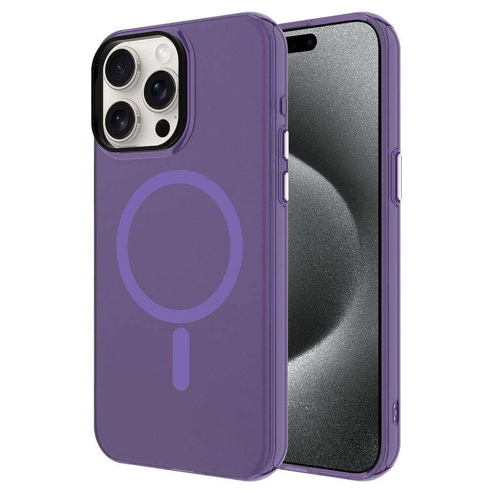 iPhone Uyumlu 15 Pro Max Kılıf Zore M-safe Şarj Özellikli Buzlu Transparan C-Pro Sert Kapak-Derin mor