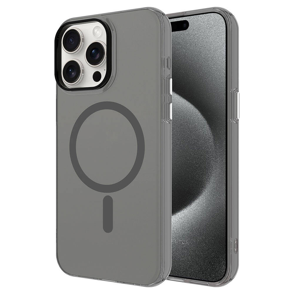 iPhone Uyumlu 15 Pro Max Kılıf Zore M-safe Şarj Özellikli Buzlu Transparan C-Pro Sert Kapak-Koyu gri