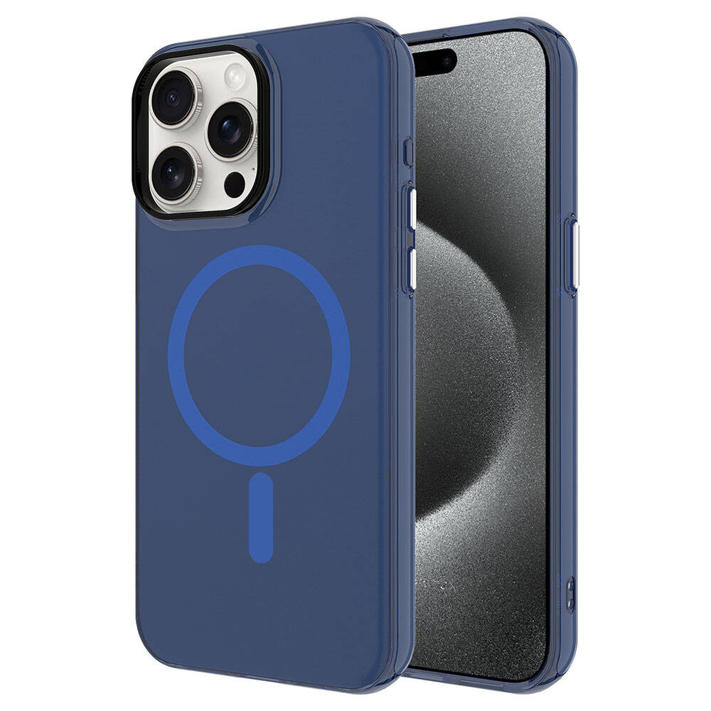 iPhone Uyumlu 15 Pro Max Kılıf Zore M-safe Şarj Özellikli Buzlu Transparan C-Pro Sert Kapak-Lacivert
