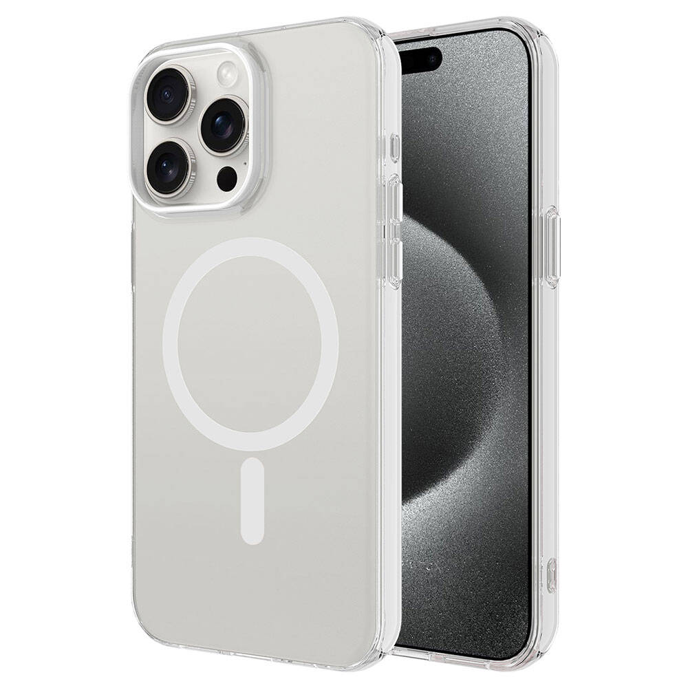 iPhone Uyumlu 15 Pro Max Kılıf Zore M-safe Şarj Özellikli Buzlu Transparan C-Pro Sert Kapak