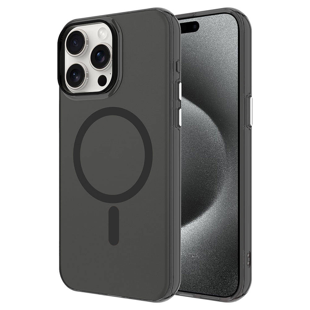 iPhone Uyumlu 15 Pro Max Kılıf Zore M-safe Şarj Özellikli Buzlu Transparan C-Pro Sert Kapak-Siyah