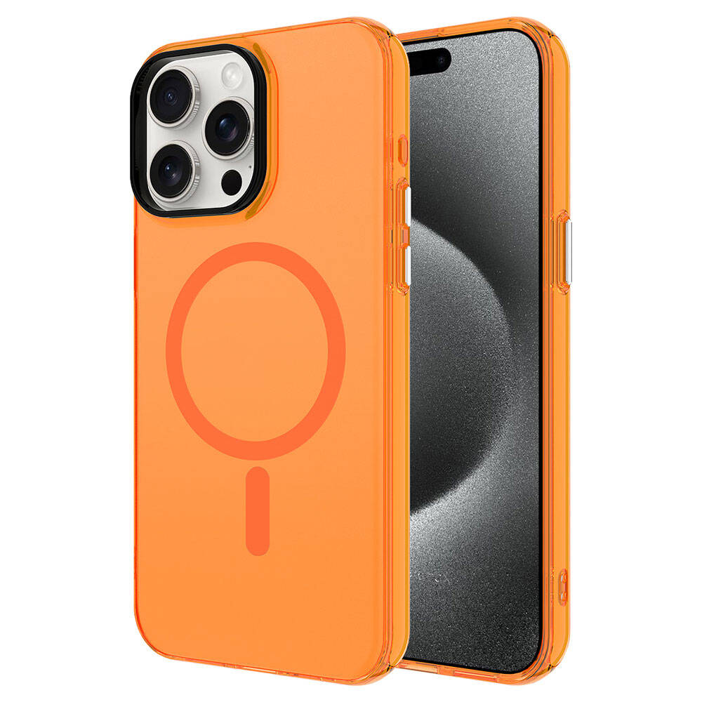 iPhone Uyumlu 15 Pro Max Kılıf Zore M-safe Şarj Özellikli Buzlu Transparan C-Pro Sert Kapak-Turuncu