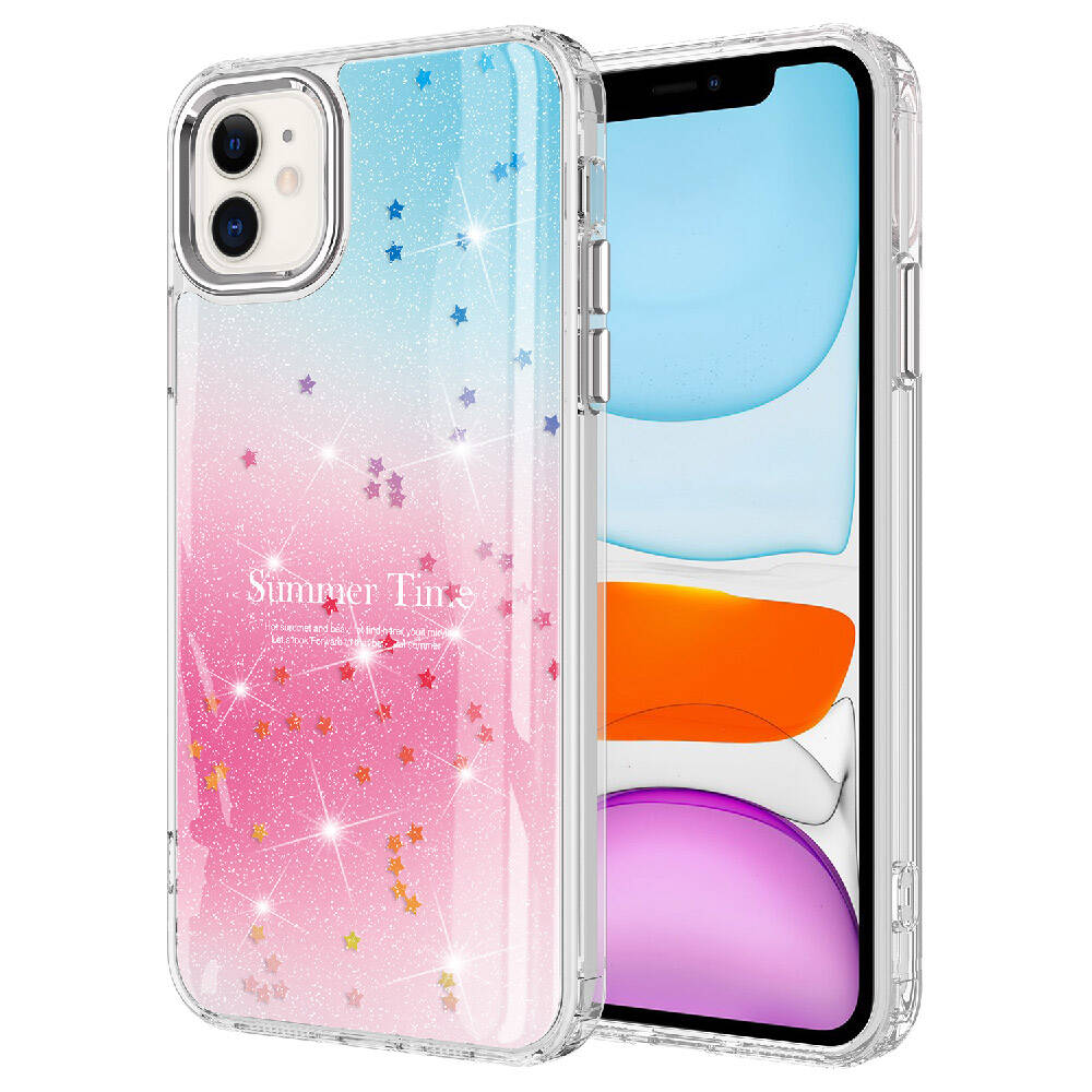 iPhone Uyumlu 11 Kılıf Simli Desenli Parlak Zore Task Kapak-Pembe