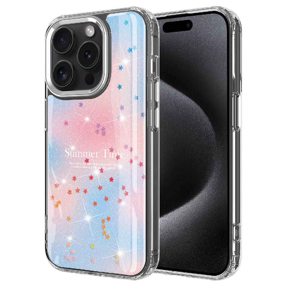 iPhone Uyumlu 15 Pro Max Kılıf Simli Desenli Parlak Zore Task Kapak-Mavi