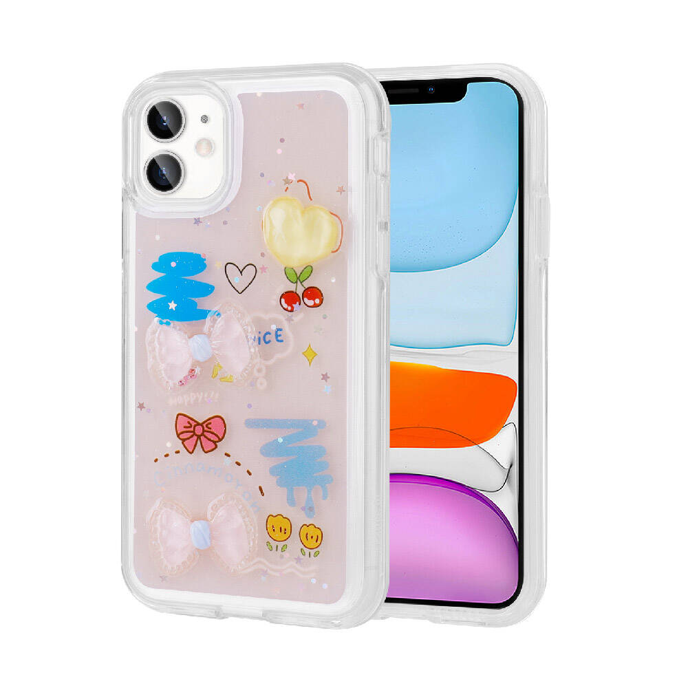 iPhone Uyumlu 11 Kılıf Kabartma Figürlü Parlak Zore Minimini Silikon Kapak-Pembe