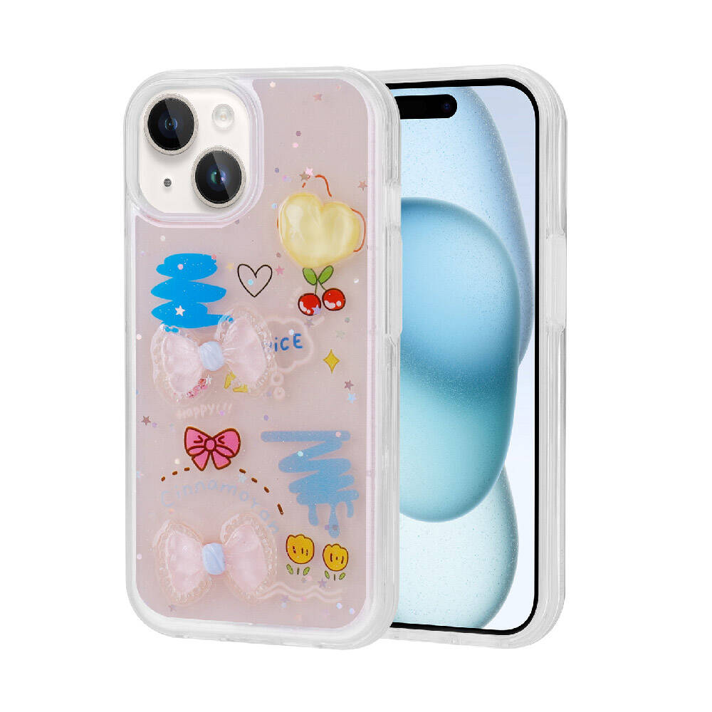 iPhone Uyumlu 13 Kılıf Kabartma Figürlü Parlak Zore Minimini Silikon Kapak-Pembe