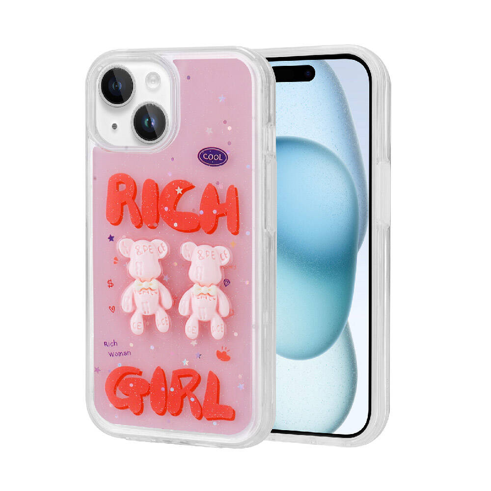 iPhone Uyumlu 15 Kılıf Kabartma Figürlü Parlak Zore Minimini Silikon Kapak-Kırmızı