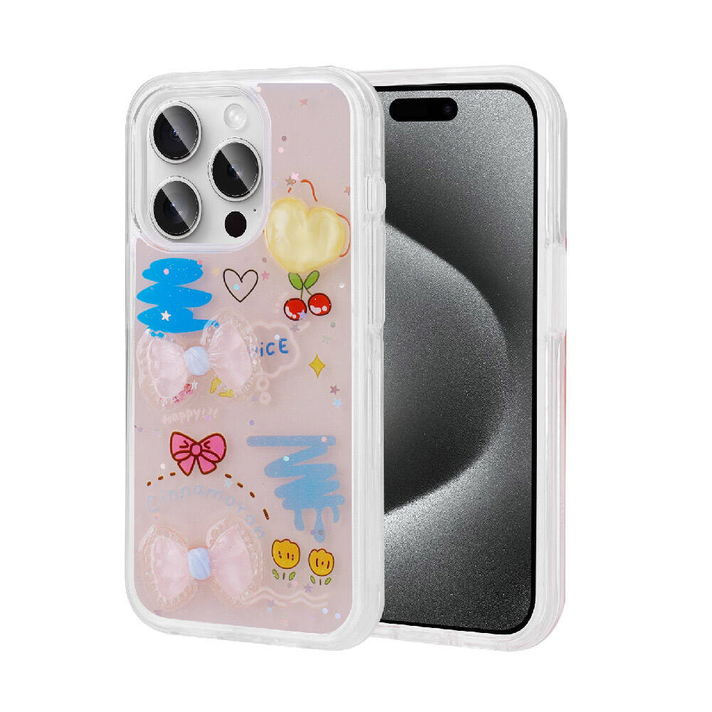 iPhone Uyumlu 15 Pro Kılıf Kabartma Figürlü Parlak Zore Minimini Silikon Kapak-Pembe