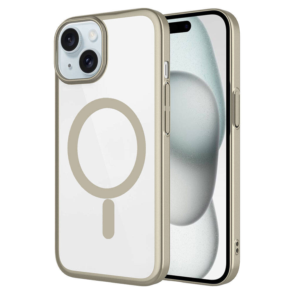iPhone Uyumlu 15 Kılıf Wireless Şarj Özellikli Sert PC Zore Mat Riksos M-safe Kapak-Sarı