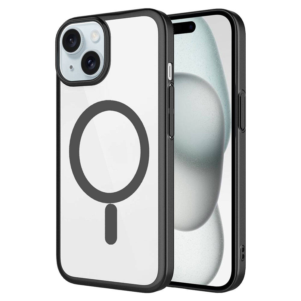 iPhone Uyumlu 15 Kılıf Wireless Şarj Özellikli Sert PC Zore Mat Riksos M-safe Kapak-Siyah