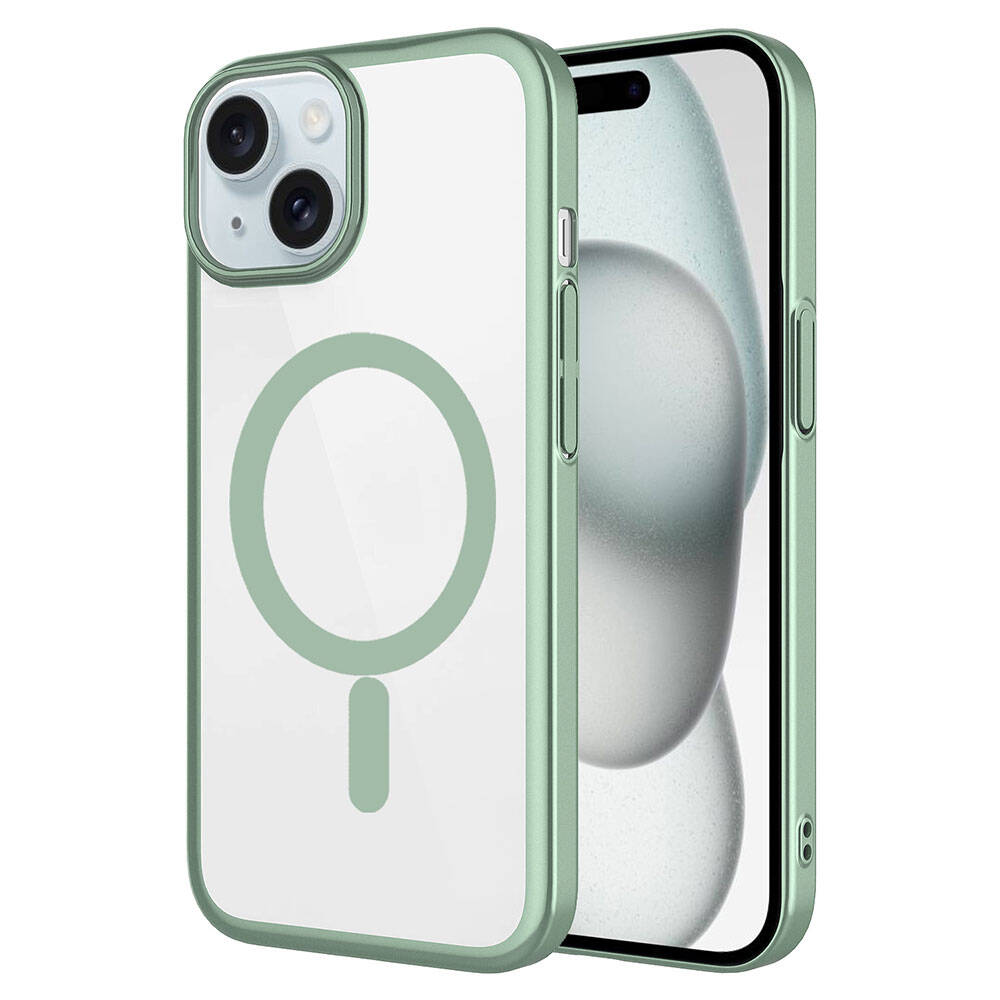 iPhone Uyumlu 15 Kılıf Wireless Şarj Özellikli Sert PC Zore Mat Riksos M-safe Kapak-Yeşil