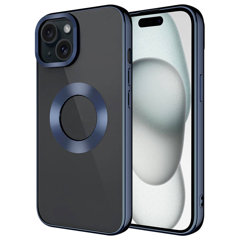 iPhone Uyumlu 15 Kılıf Tek Kamera Çerçeveli Logo Gösteren Zore Omega Kapak-Lacivert