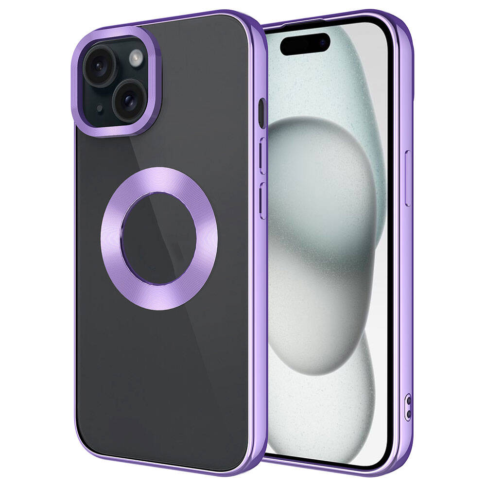 iPhone Uyumlu 15 Kılıf Tek Kamera Çerçeveli Logo Gösteren Zore Omega Kapak-Lila