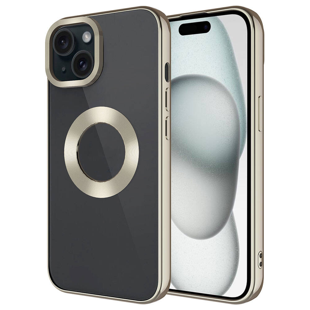 iPhone Uyumlu 15 Kılıf Tek Kamera Çerçeveli Logo Gösteren Zore Omega Kapak-Titanyum