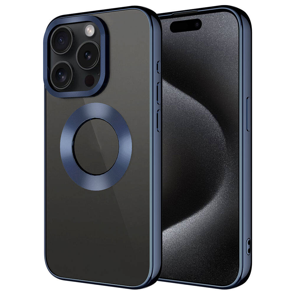iPhone Uyumlu 15 Pro Kılıf Tek Kamera Çerçeveli Logo Gösteren Zore Omega Kapak-Lacivert