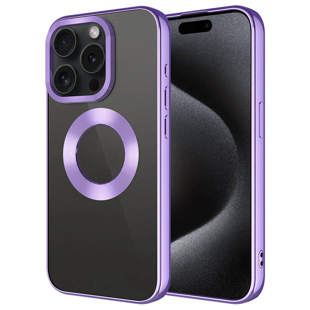 iPhone Uyumlu 15 Pro Kılıf Tek Kamera Çerçeveli Logo Gösteren Zore Omega Kapak-Lila