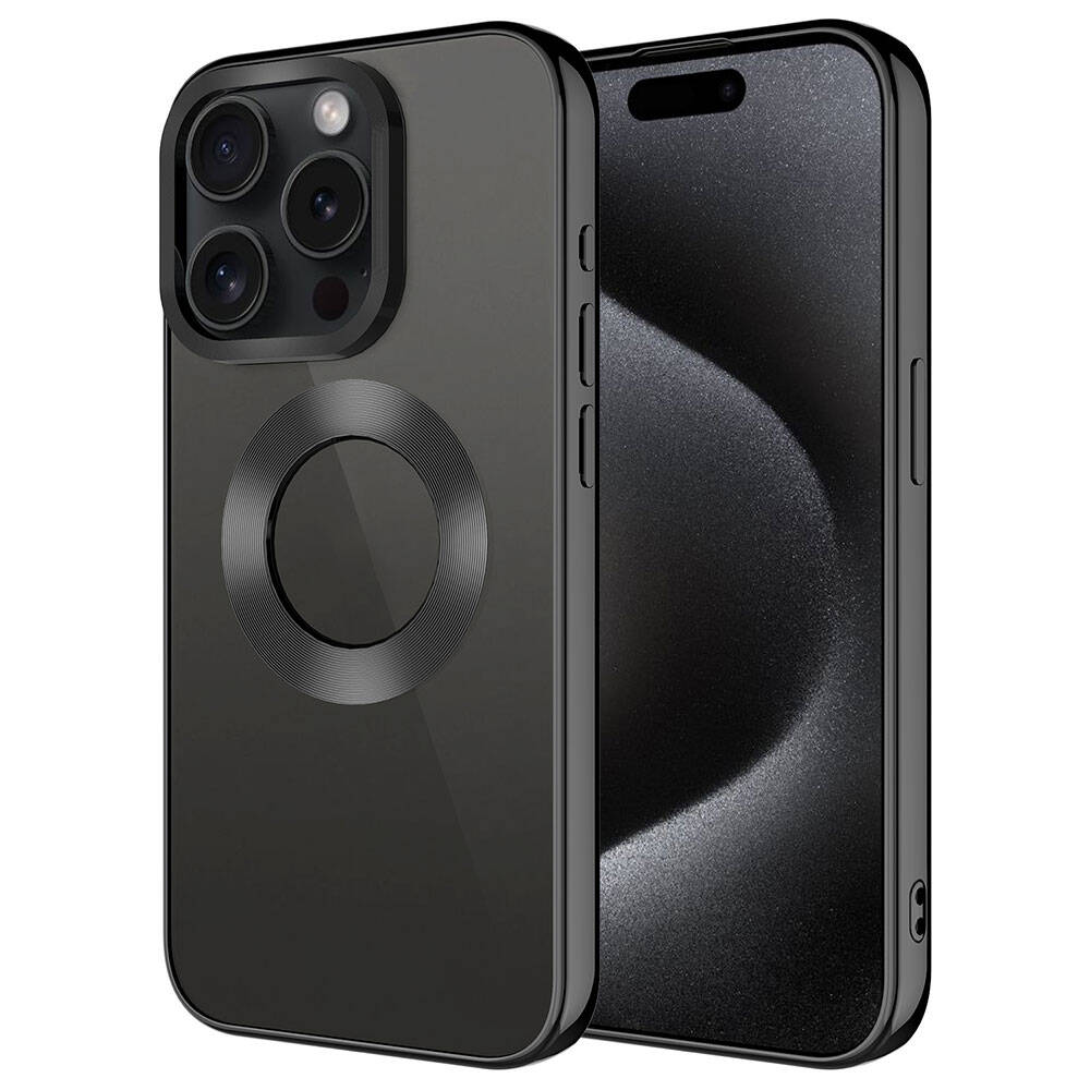 iPhone Uyumlu 15 Pro Kılıf Tek Kamera Çerçeveli Logo Gösteren Zore Omega Kapak-Siyah