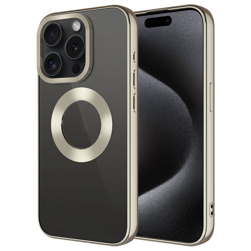 iPhone Uyumlu 15 Pro Kılıf Tek Kamera Çerçeveli Logo Gösteren Zore Omega Kapak-Titanyum