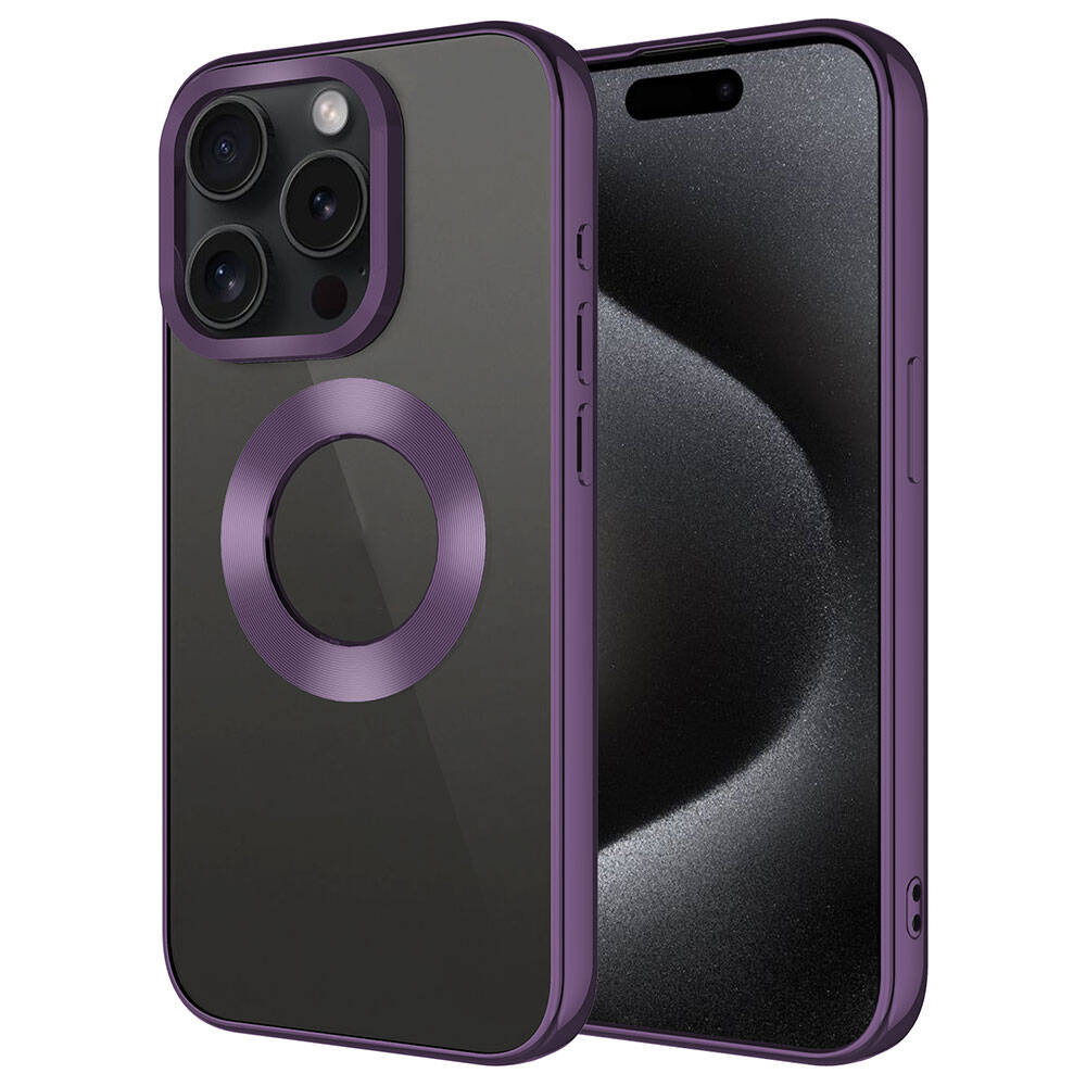 iPhone Uyumlu 15 Pro Max Kılıf Tek Kamera Çerçeveli Logo Gösteren Zore Omega Kapak-Derin mor