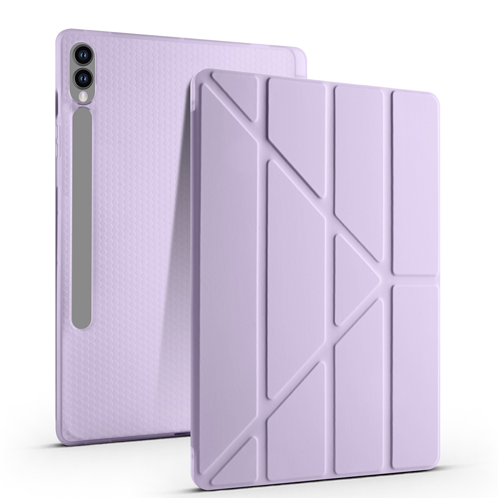 Galaxy Uyumlu Tab S9 Plus Kılıf Zore Tri Folding Kalem Bölmeli Standlı Kılıf-Lila