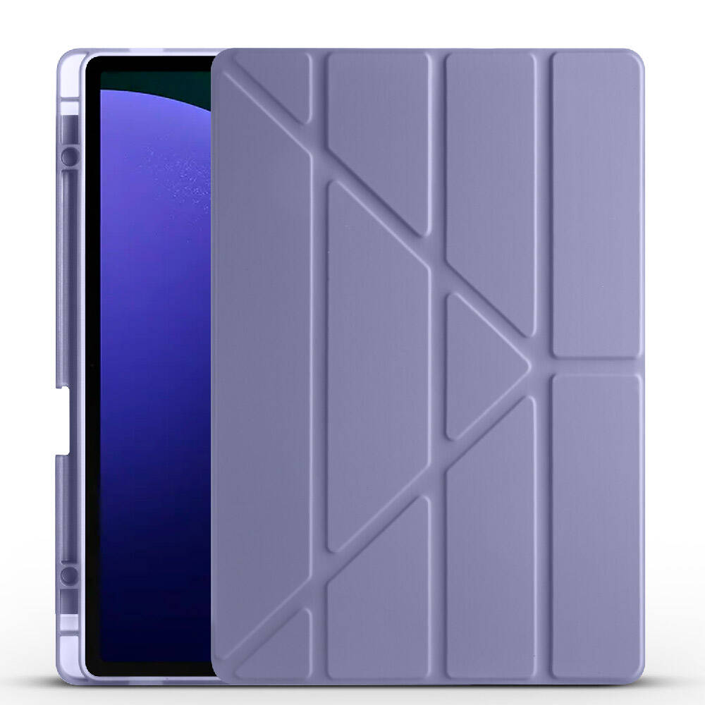 Galaxy Uyumlu Tab S9 Plus Kılıf Zore Tri Folding Kalem Bölmeli Standlı Kılıf-Mor