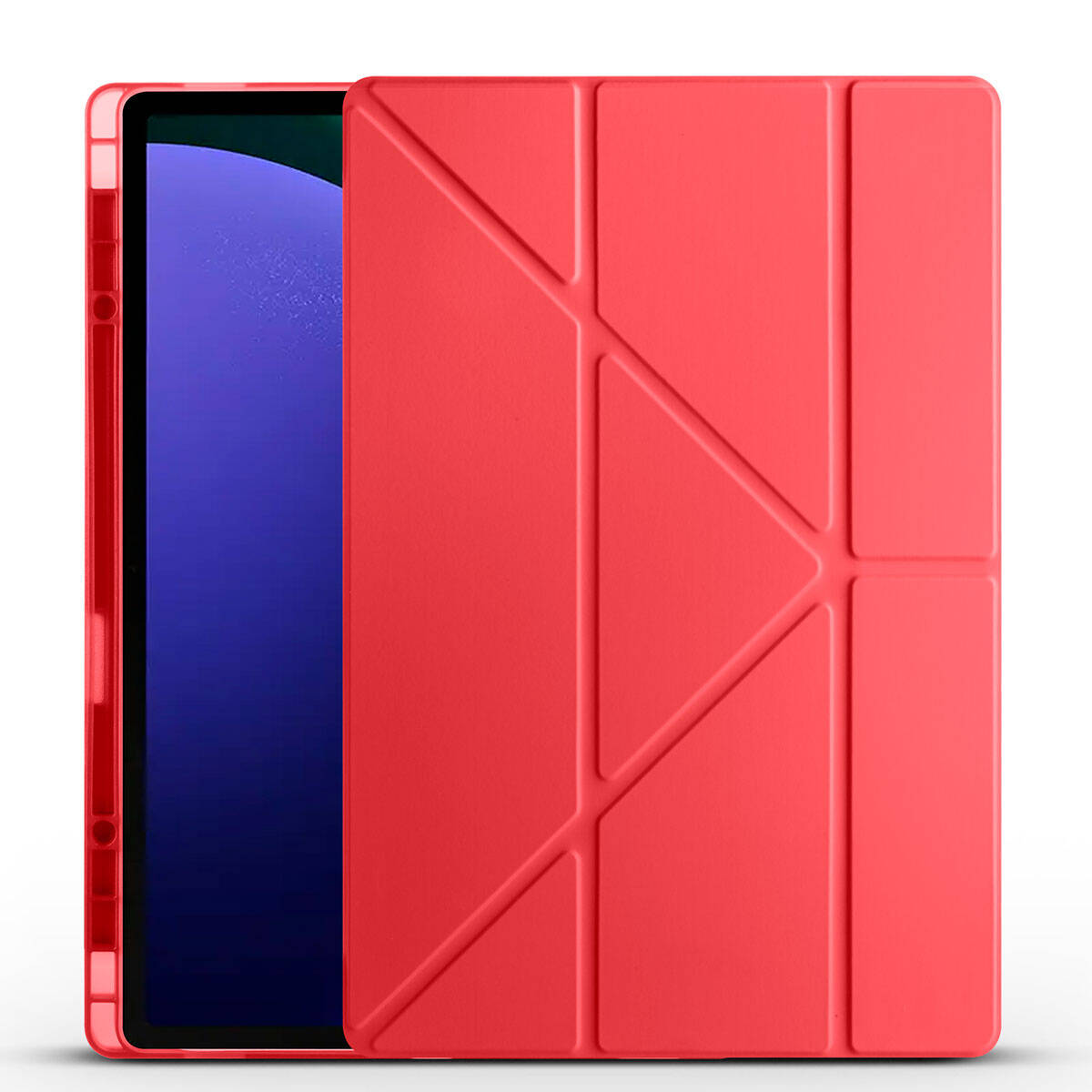 Galaxy Uyumlu Tab S9 Ultra Kılıf Zore Tri Folding Kalem Bölmeli Standlı Kılıf-Kırmızı
