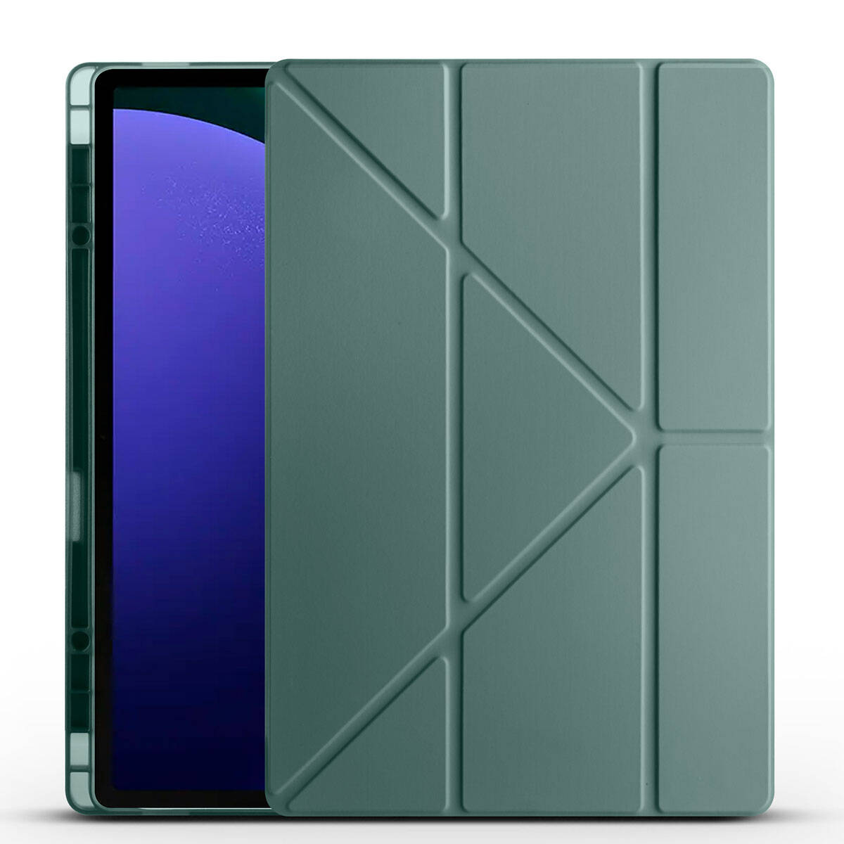 Galaxy Uyumlu Tab S9 Ultra Kılıf Zore Tri Folding Kalem Bölmeli Standlı Kılıf-Koyu yeşil