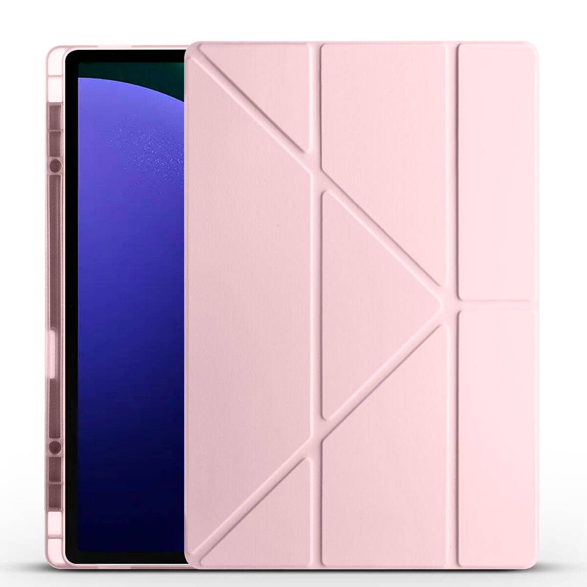 Galaxy Uyumlu Tab S9 Ultra Kılıf Zore Tri Folding Kalem Bölmeli Standlı Kılıf-Rose gold