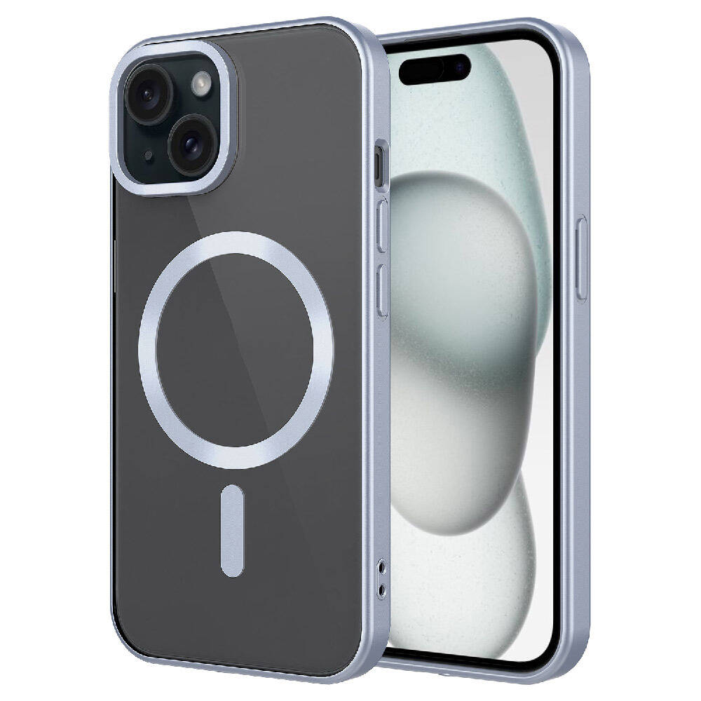 iPhone Uyumlu 15 Kılıf Mat Tasarımlı M-safe Wireless Şarj Özellikli Zore Mat Setro Kapak-Gümüş