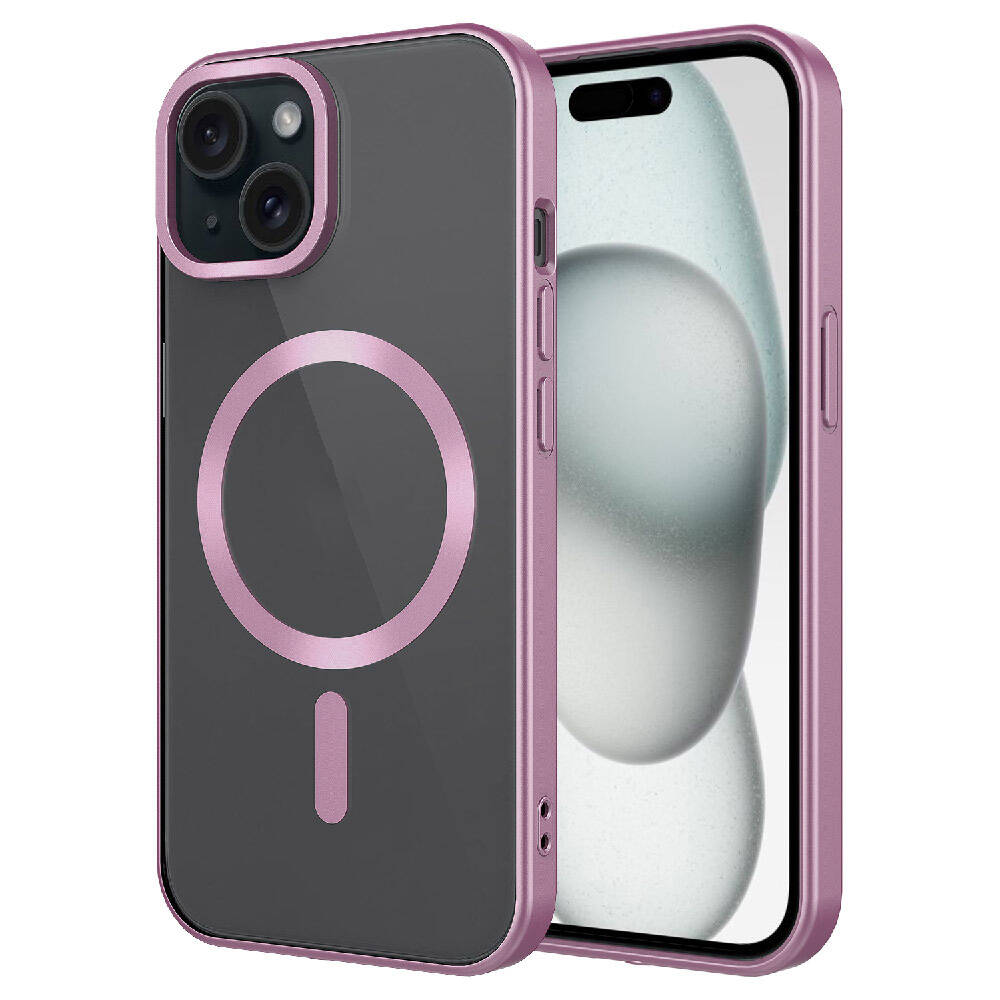 iPhone Uyumlu 15 Kılıf Mat Tasarımlı M-safe Wireless Şarj Özellikli Zore Mat Setro Kapak-Pembe