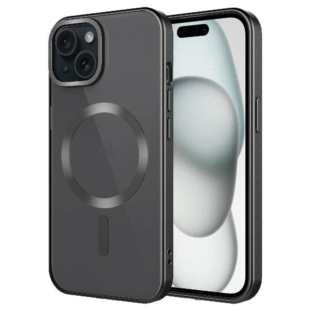 iPhone Uyumlu 15 Kılıf Mat Tasarımlı M-safe Wireless Şarj Özellikli Zore Mat Setro Kapak-Siyah