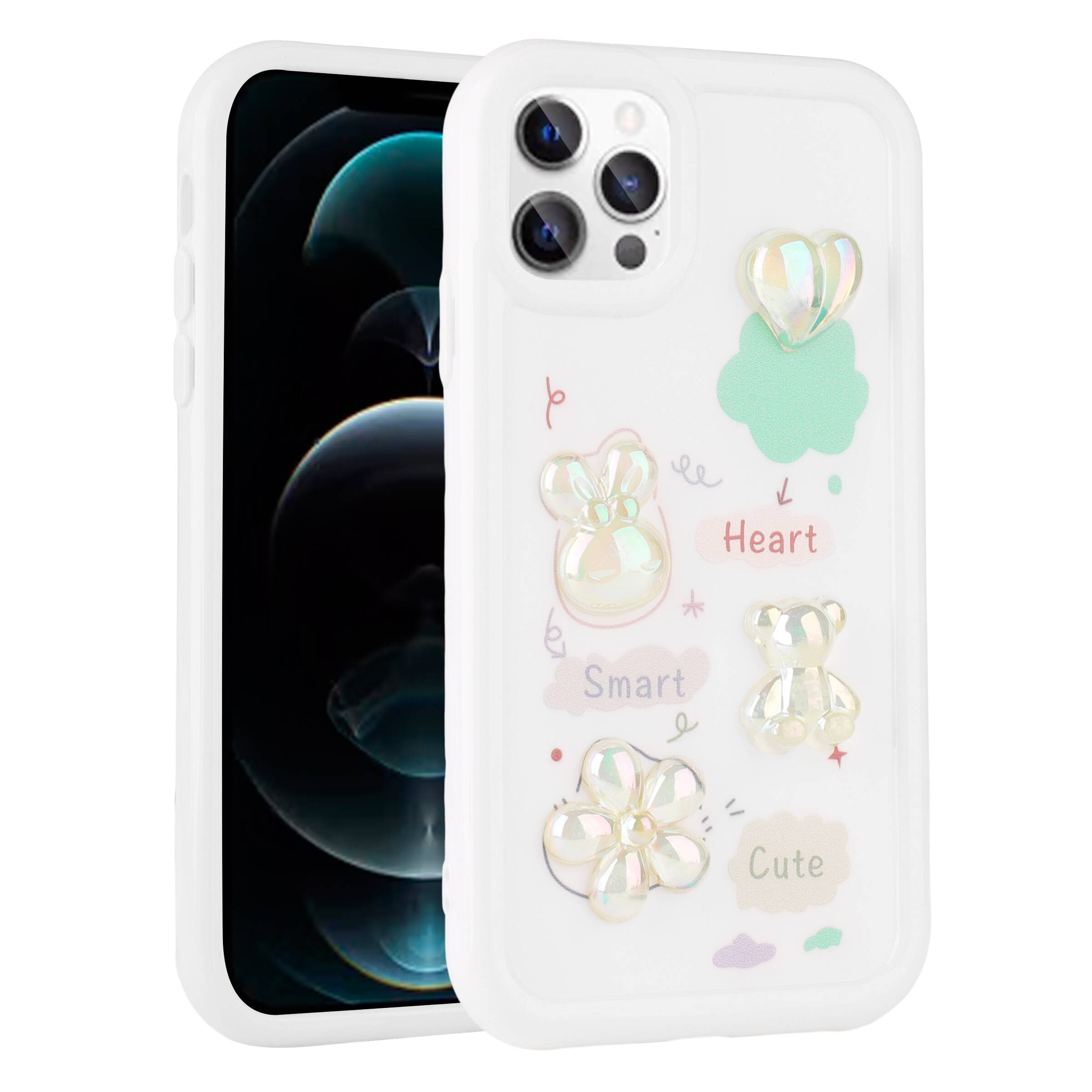 iPhone Uyumlu 13 Pro Max Kılıf Kabartma Figürlü Parlak Zore Toys Silikon Kapak-Beyaz