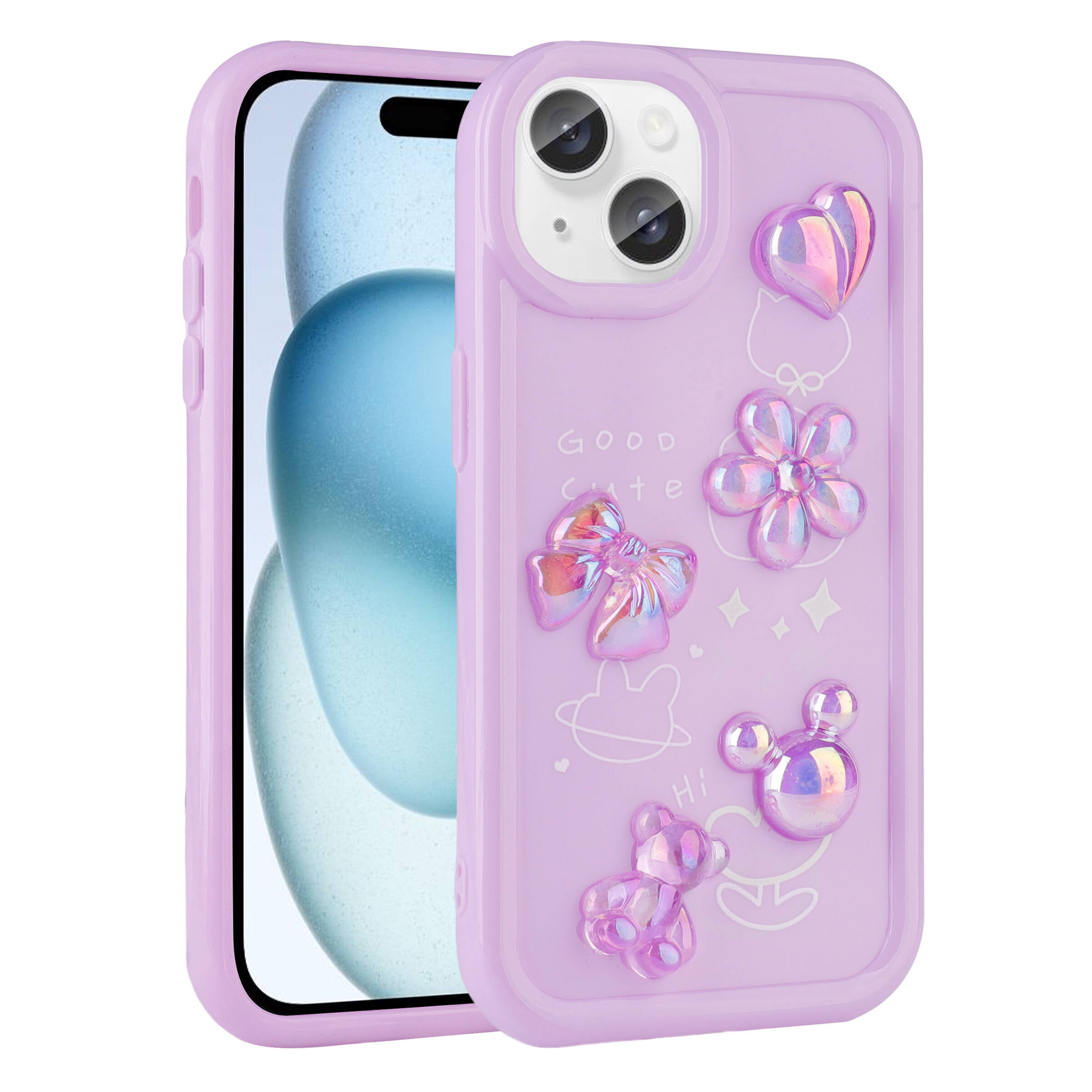 iPhone Uyumlu 15 Plus Kılıf Kabartma Figürlü Parlak Zore Toys Silikon Kapak