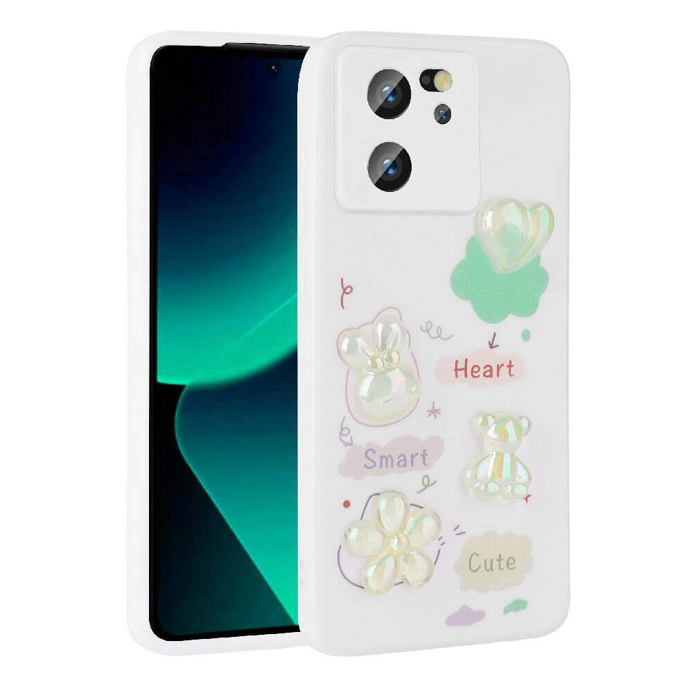 Xiaomi Uyumlu  Mi 13T Kılıf Kabartma Figürlü Parlak Zore Toys Silikon Kapak-Beyaz