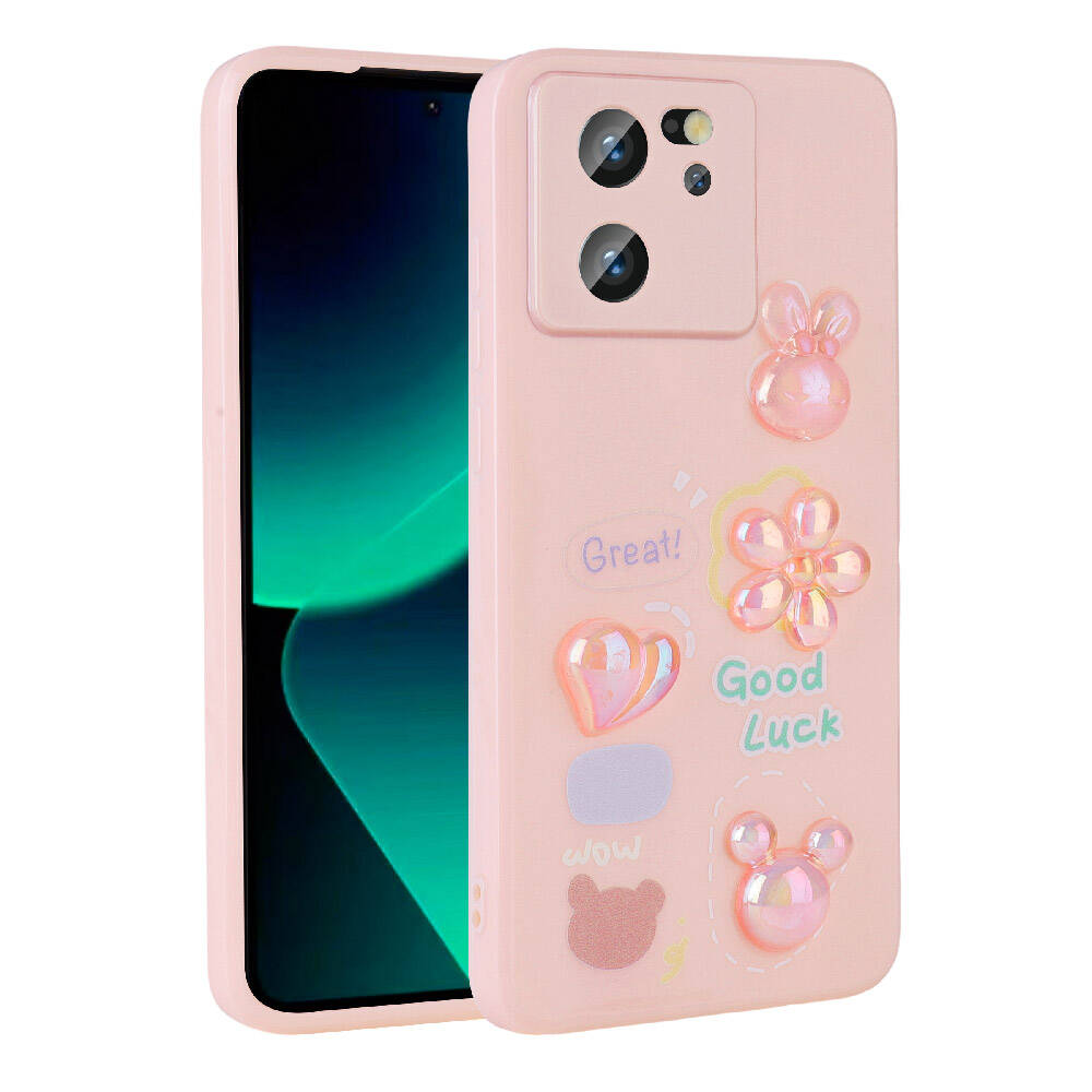 Xiaomi Uyumlu  Mi 13T Kılıf Kabartma Figürlü Parlak Zore Toys Silikon Kapak-Pembe