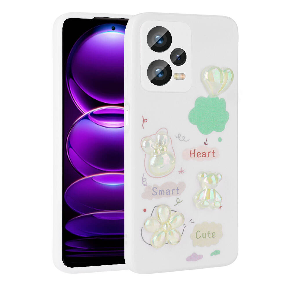Xiaomi Uyumlu  Redmi Note 12 4G Kılıf Kabartma Figürlü Parlak Zore Toys Silikon Kapak-Beyaz