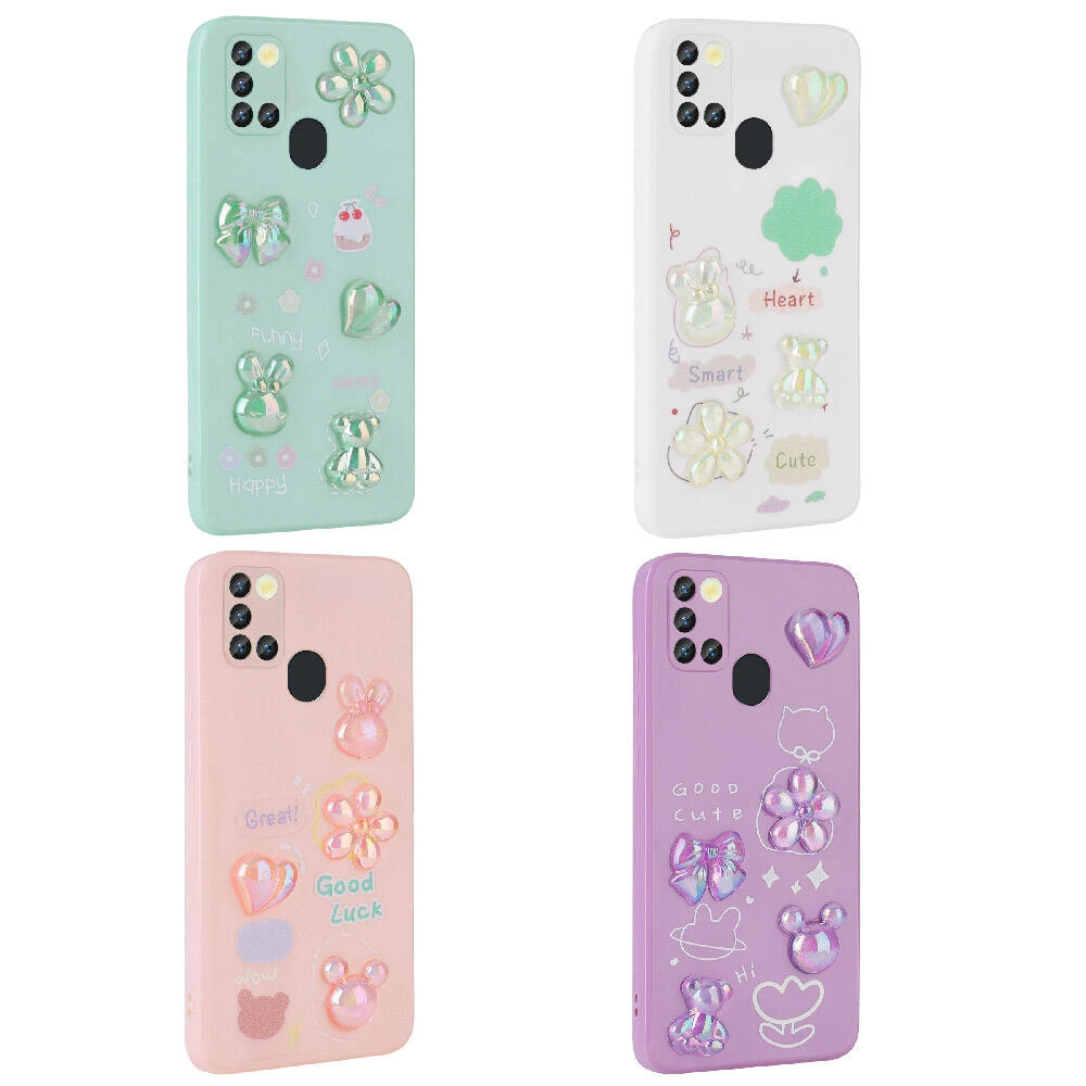 Galaxy Uyumlu A21S Kılıf Kabartma Figürlü Parlak Zore Toys Silikon Kapak