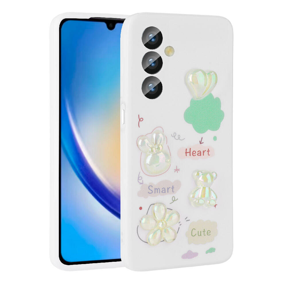 Galaxy Uyumlu A24 Kılıf Kabartma Figürlü Parlak Zore Toys Silikon Kapak-Beyaz