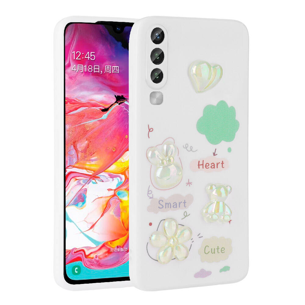 Galaxy Uyumlu A50 Kılıf Kabartma Figürlü Parlak Zore Toys Silikon Kapak-Beyaz