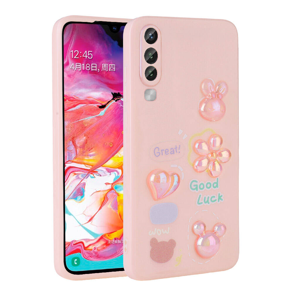 Galaxy Uyumlu A50 Kılıf Kabartma Figürlü Parlak Zore Toys Silikon Kapak-Pembe