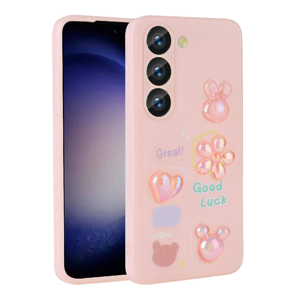 Galaxy Uyumlu A54 Kılıf Kabartma Figürlü Parlak Zore Toys Silikon Kapak-Pembe