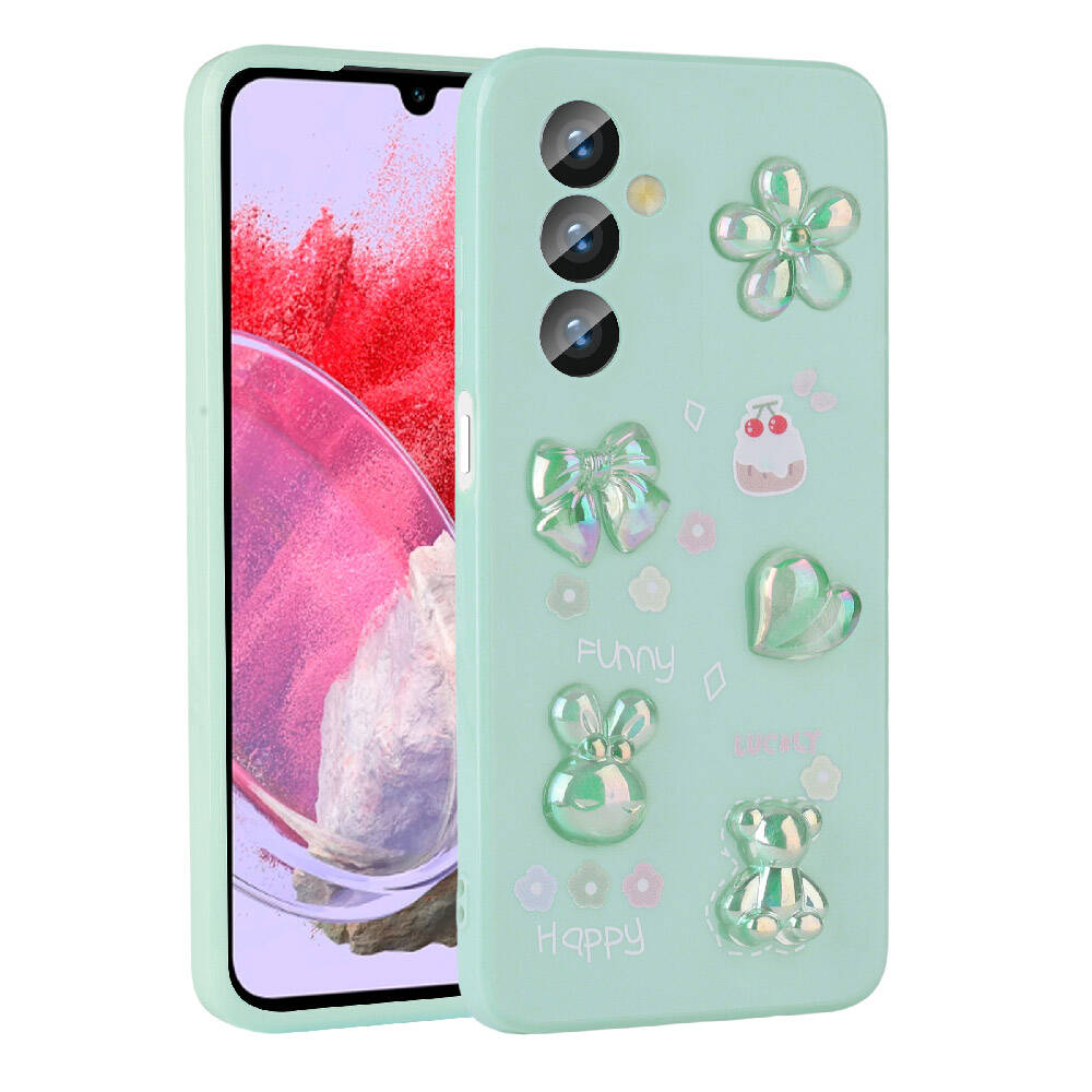 Galaxy Uyumlu M34 5G Kılıf Kabartma Figürlü Parlak Zore Toys Silikon Kapak-Açık yeşil