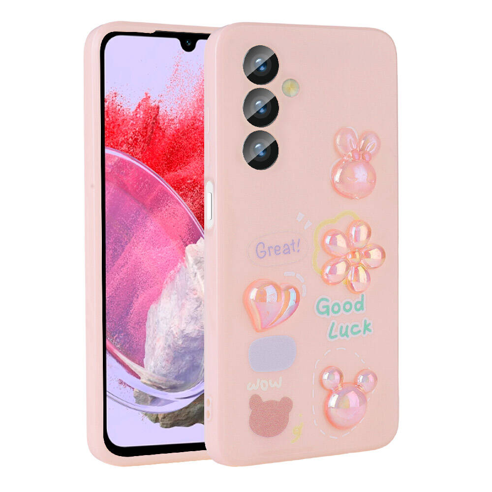 Galaxy Uyumlu M34 5G Kılıf Kabartma Figürlü Parlak Zore Toys Silikon Kapak-Pembe