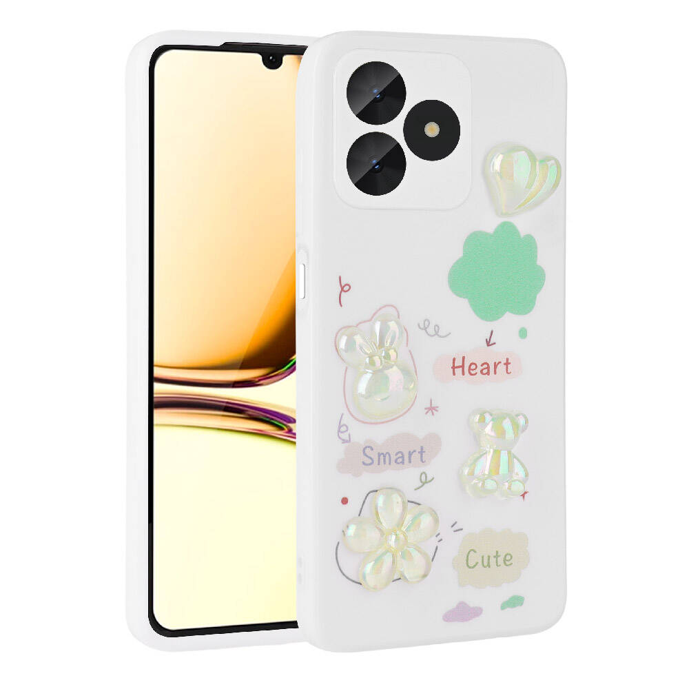 Realme C53 Kılıf Kabartma Figürlü Parlak Zore Toys Silikon Kapak-Beyaz