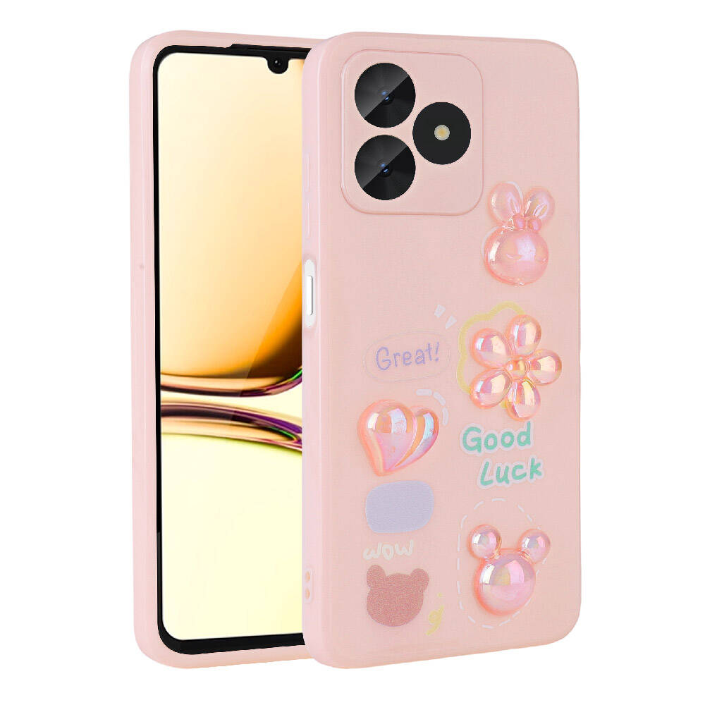 Realme C53 Kılıf Kabartma Figürlü Parlak Zore Toys Silikon Kapak-Pembe