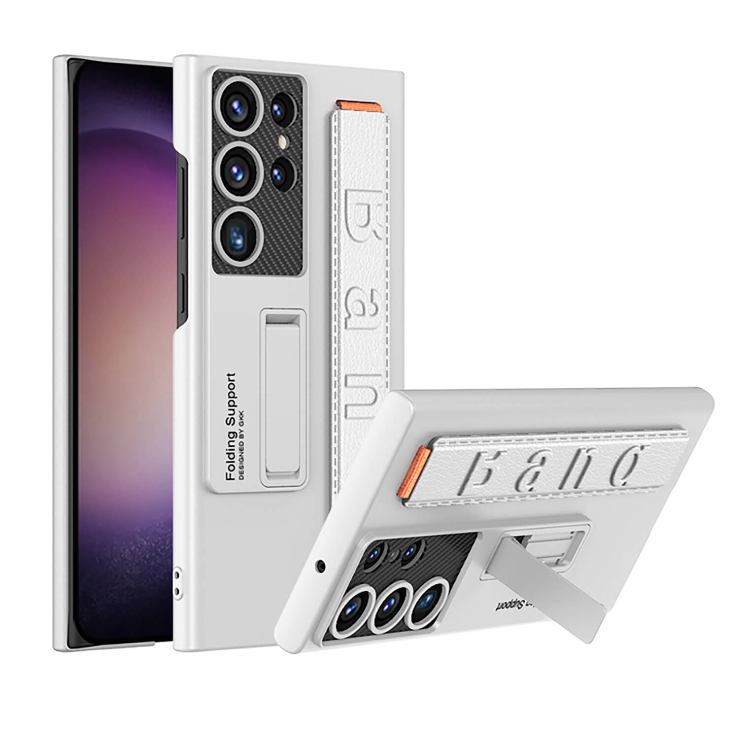 Galaxy Uyumlu S24 Ultra Kılıf Standlı El Tutacaklı Zore Band Kapak-Gümüş
