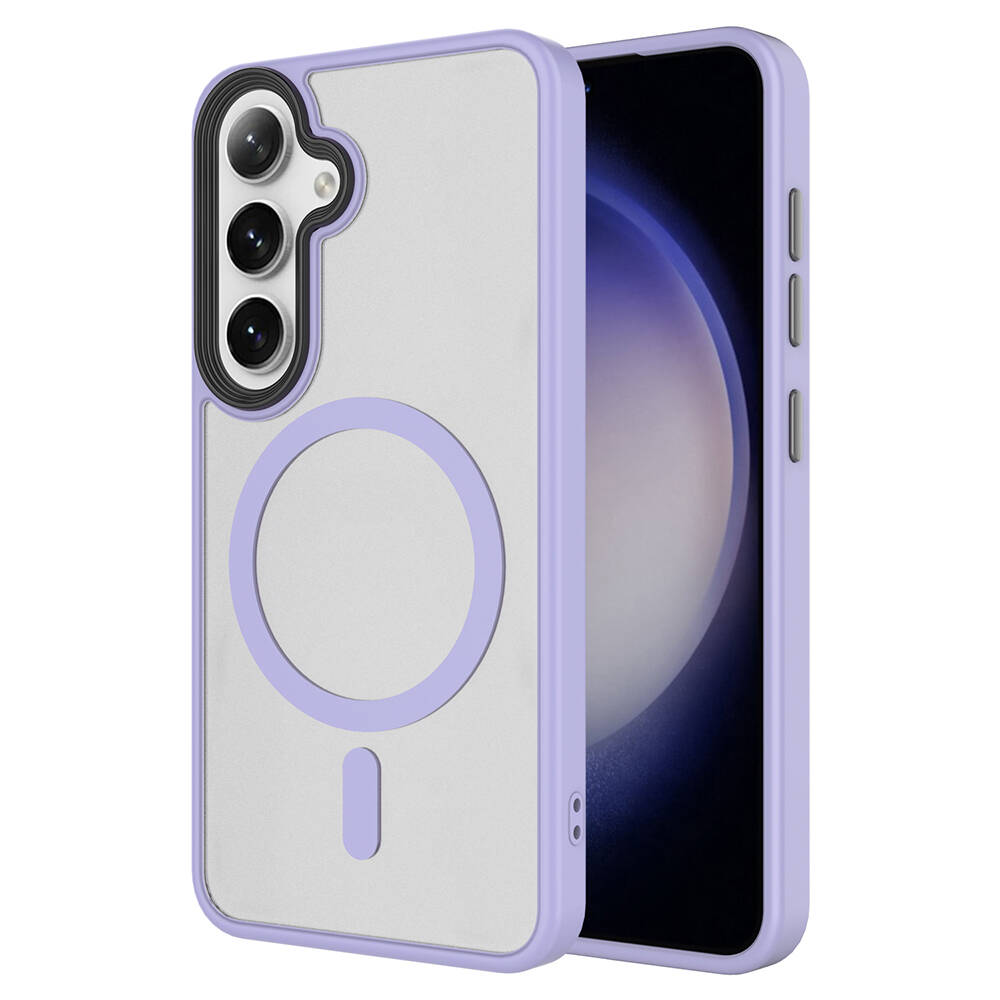Galaxy Uyumlu S24 Plus Kılıf Sert PC Arka Yüzey Wireless Şarj Özellikli Zore Flet M-safe Kapak-Lila
